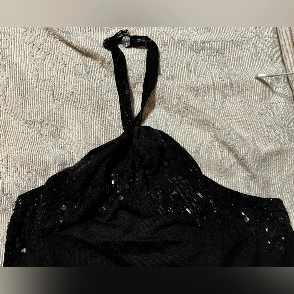 Magaschoni Black Sequin Halter Tank Top - Picture 9 of 9
